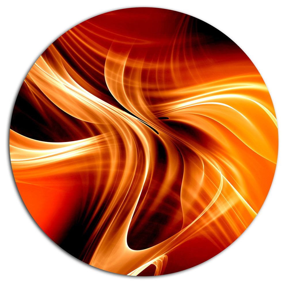 Orange Abstract Warm Fractal Design, Abstract Round Metal Wall Art, 11"