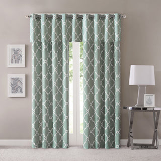 Madison Park Saratoga Fretwork Print Grommet Top Window Valance, Seafoam