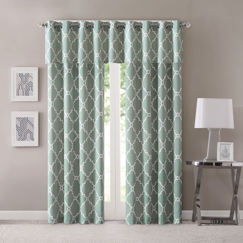Madison Park Saratoga Fretwork Print Grommet Top Window Valance, Seafoam
