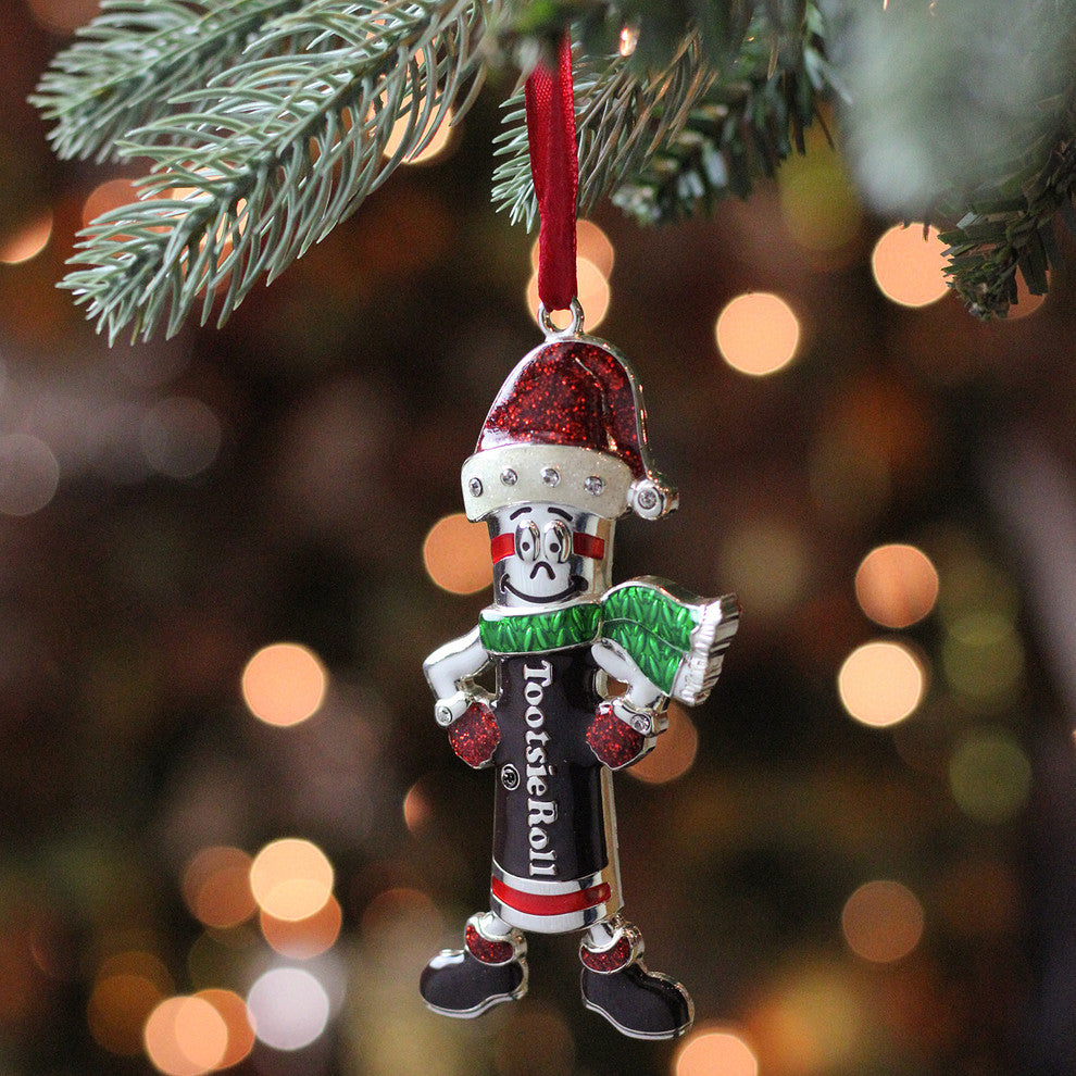 4.25" Silver Plated Holiday Toostie Roll Man Candy Logo Christmas Ornament
