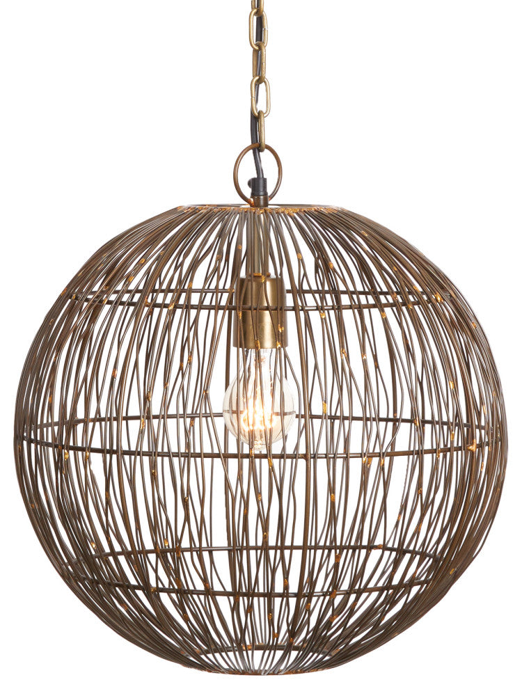 Rustic Modern Sphere Wire Cage Pendant Light 16 in Round Industrial Minimalist
