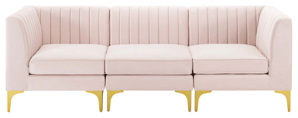 Tufted Sofa, Velvet, Pink, Modern, Living Lounge Room Hotel Lobby Hospitality