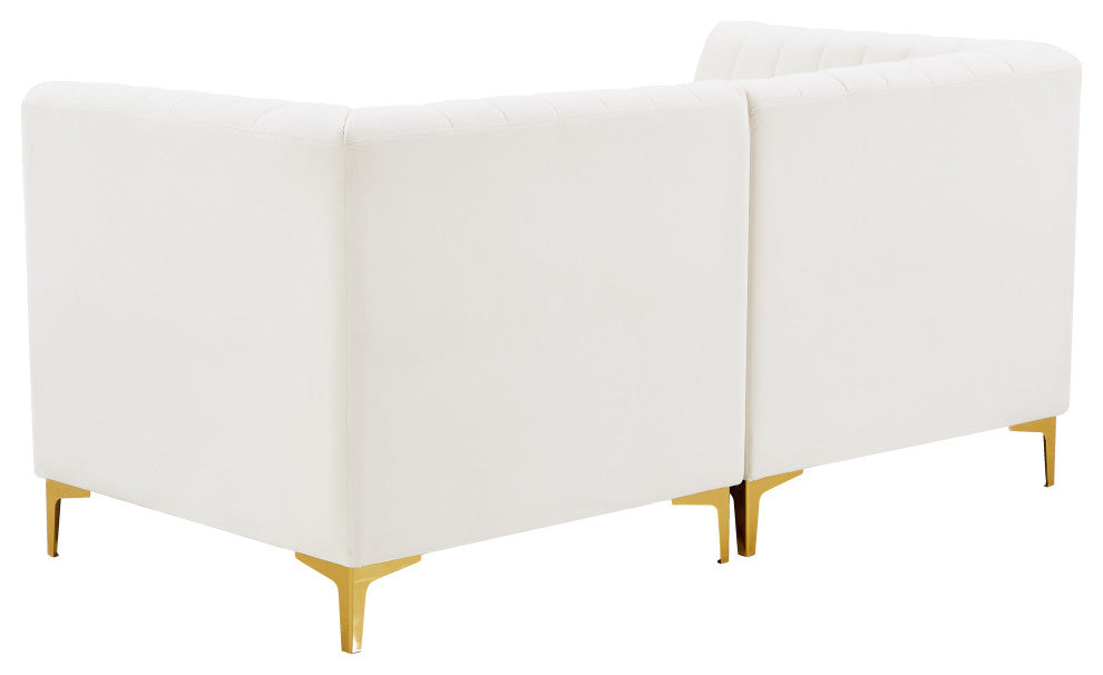 Alina Velvet Upholstered 2-Piece Modular Sofa, Cream