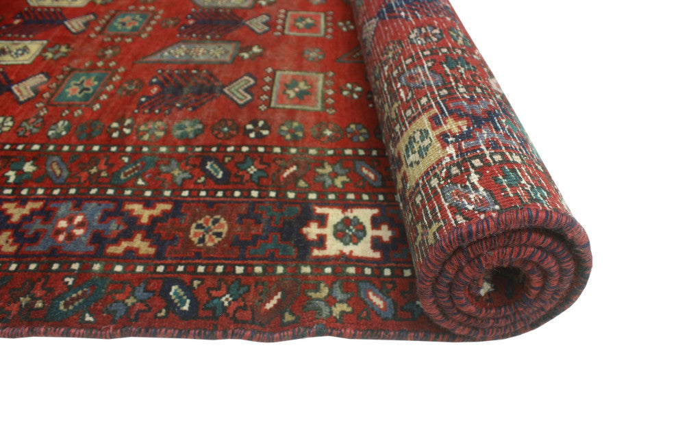 Fine Vintage Distressed June Red/Navy Runner, 3'9x10'2