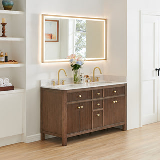 Cerrito Bathroom Vanity, Brown Brushed Oak, 60" Double, With Mirror