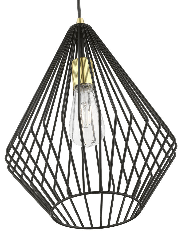Linz 1 Light Shiny Black With Polished Brass Accents Pendant