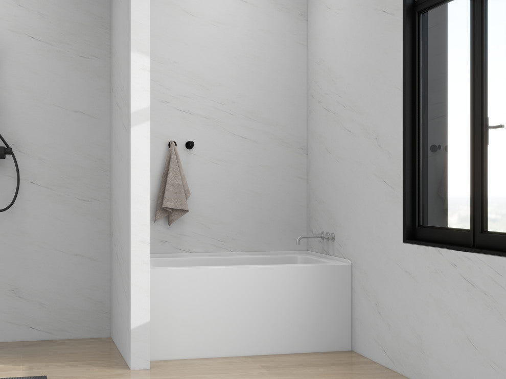 Vanity Art Alcove Soaking Acrylic Bathtub, White/Polished Chrome, 48"x32", Right