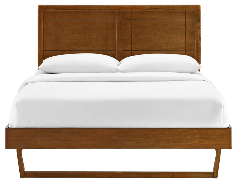 Marlee King Wood Platform Bed With Angular Frame Walnut