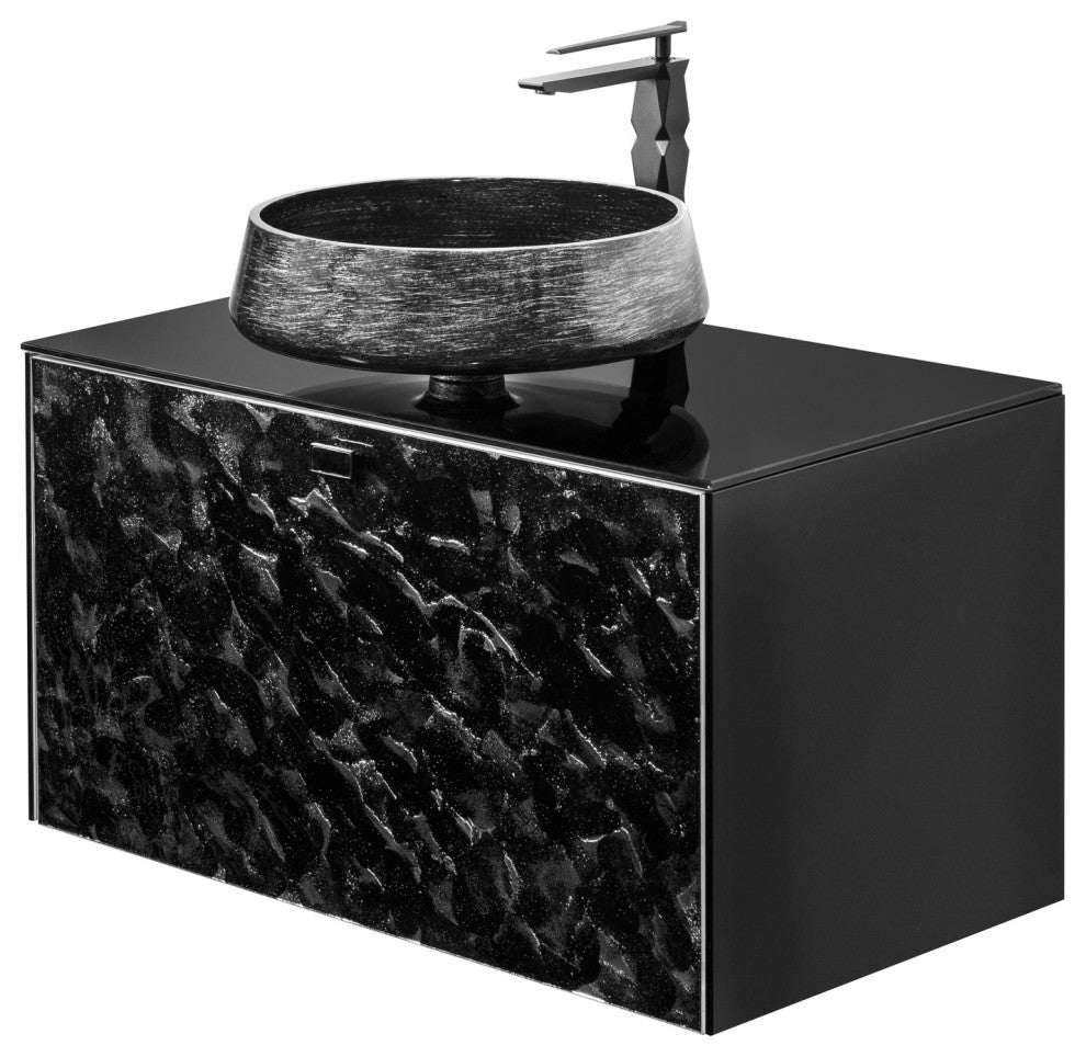 Kara Luxury Murano Glass Single Bathroom Vanity 32", Black