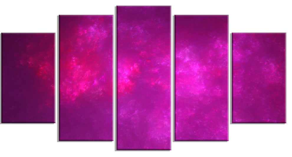 Bright Pink Starry Fractal Sky, Contemporary Canvas Art Print, 60"x32", 5 Panels