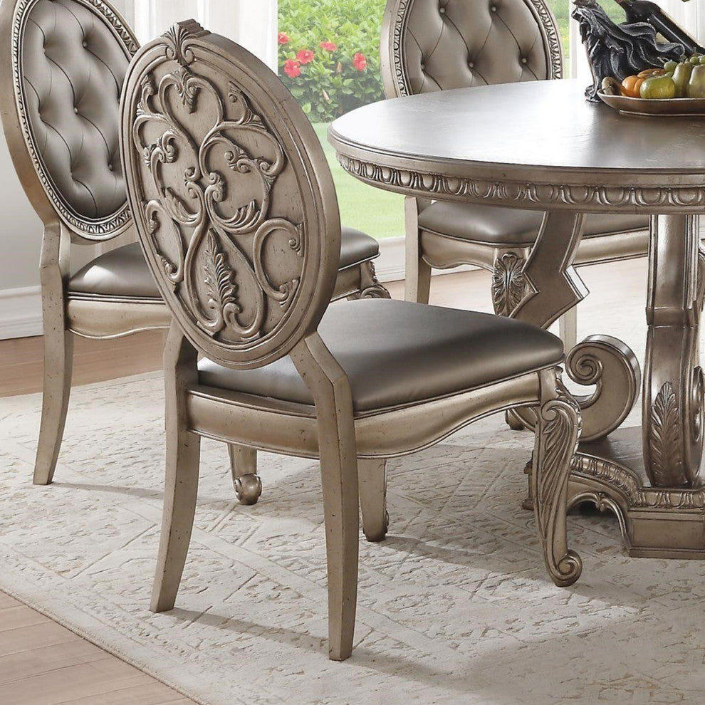 Set of 2 PU Upholstered Side Chair, Antique Silver Finish