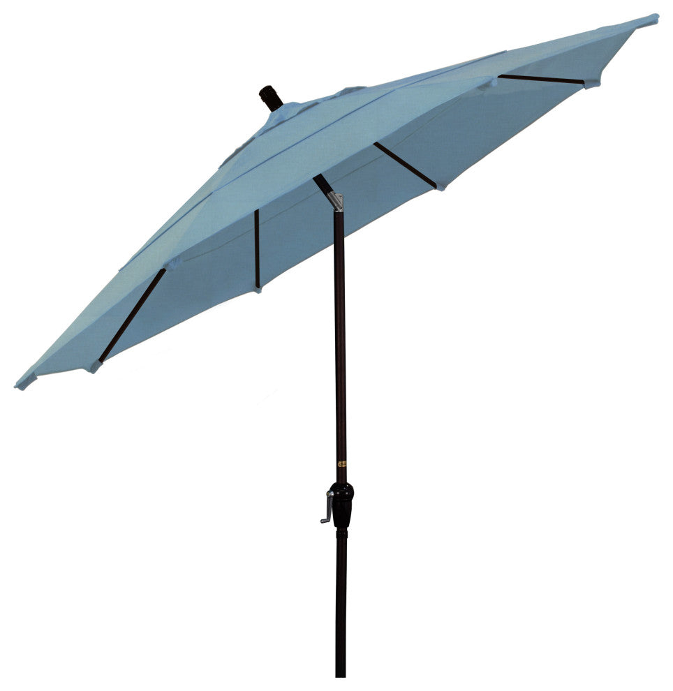11' Bronze Auto-Tilt Crank Lift Aluminum Umbrella, Sunbrella, Air Blue
