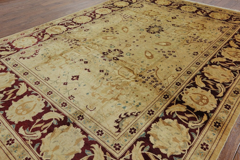 Ivory Handmade Oushak Hand-Knotted Peshawar Chobi Wool Rug, 9'x12'