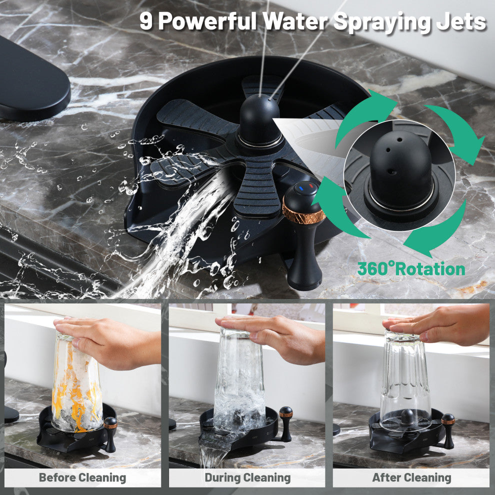 Kitchen Automatic Faucet Bottle Cup Washer Bar Sink With Hot and Cold Options, Matte Black