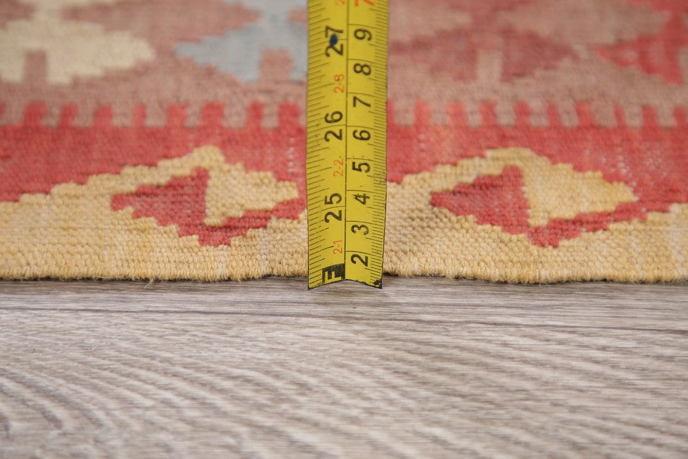 Turkish Flat-Woven Oriental Kilim Pure Wool Traditional Runner Rug, 6'8"X3'2"