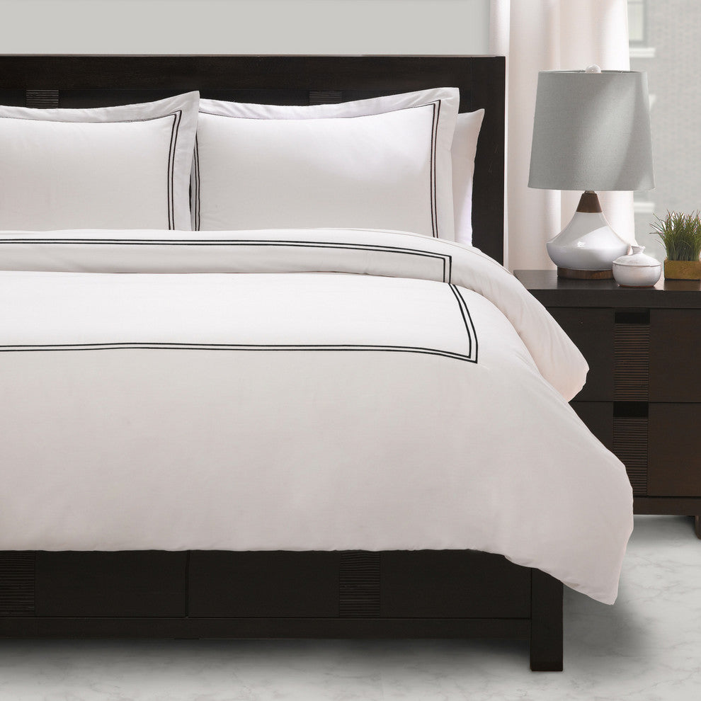 Satin Stitched 100% Cotton Percale Duvet Set, King, Cal King, Black