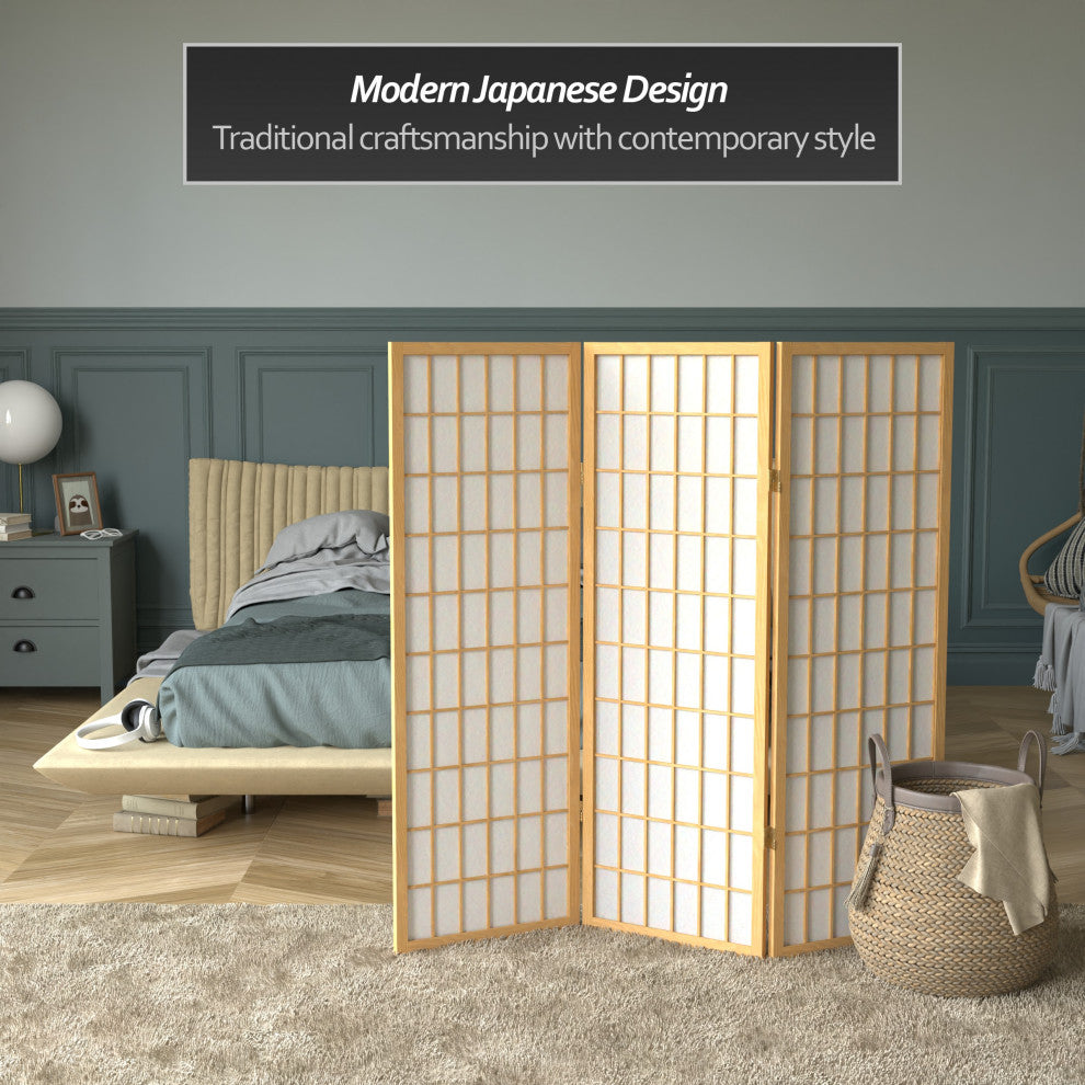 4'' Tall Window Pane Shoji Screen, Natural, 3 Panels