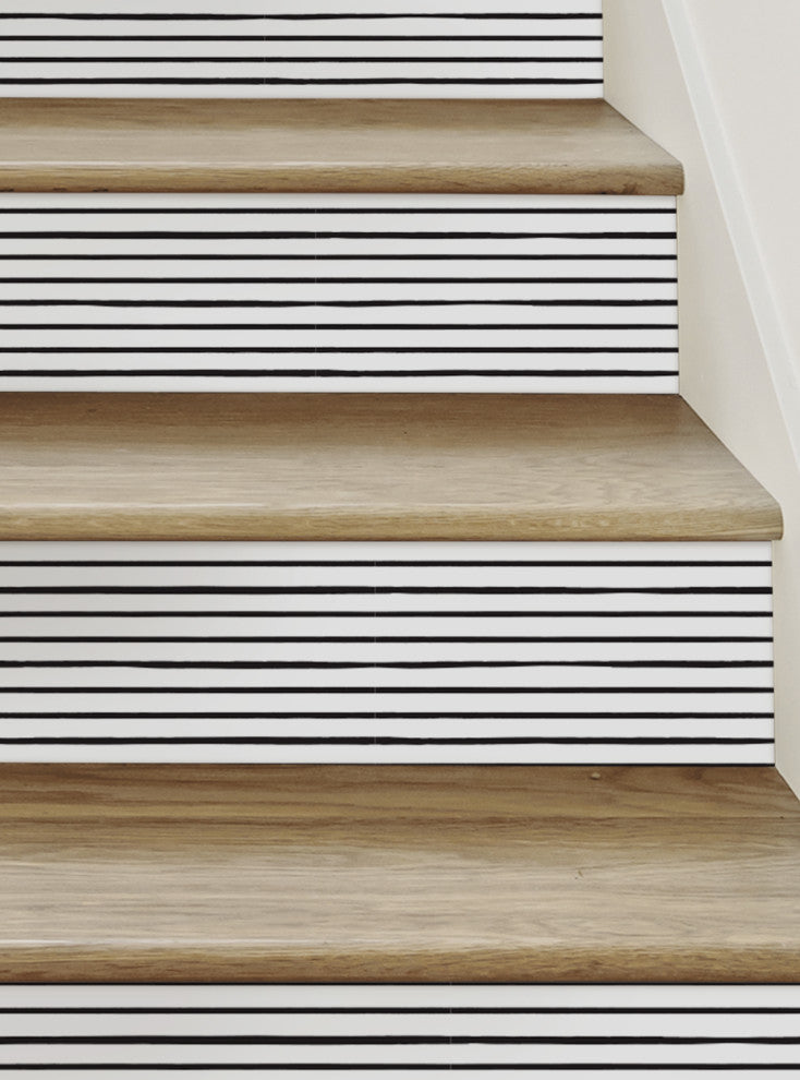Painted Horizontal Lines Peel and Stick Stair Riser Strips, Black, 48"x6", Set of 6