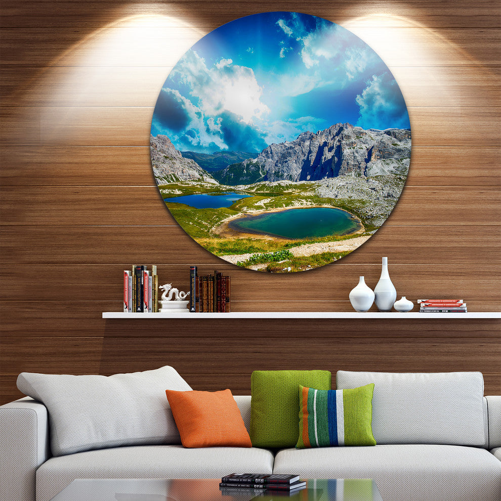 Sunset Over Alpine Lakes, Landscape Photo Large Disc Metal Artwork, 11"