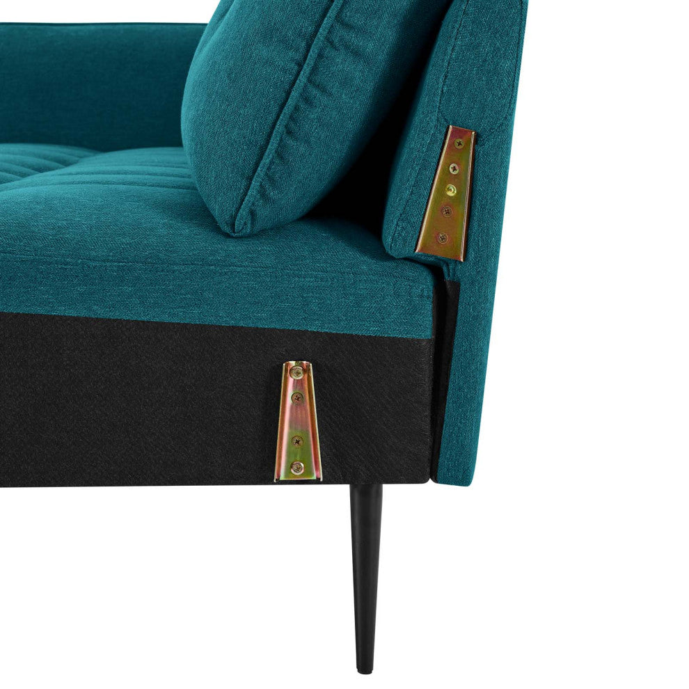 Tufted Sofa, Fabric, Teal Blue, Modern, Living Lounge Hotel Lobby Hospitality