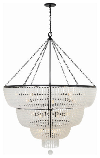 Rylee 32-Light Matte Black Chandelier, Frosted Glass Beads