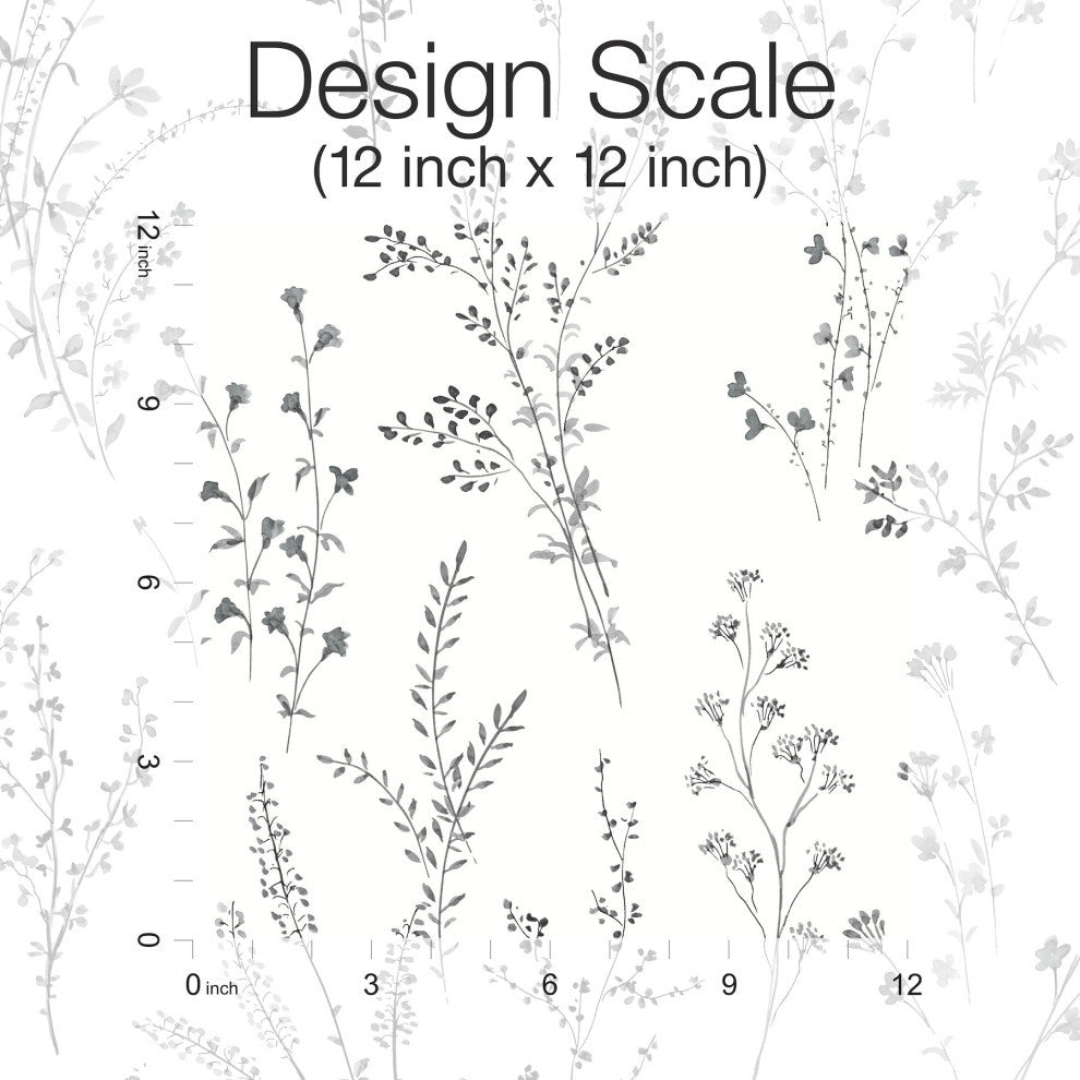 Black & White Wildflower Sprigs Peel & Stick Wallpaper