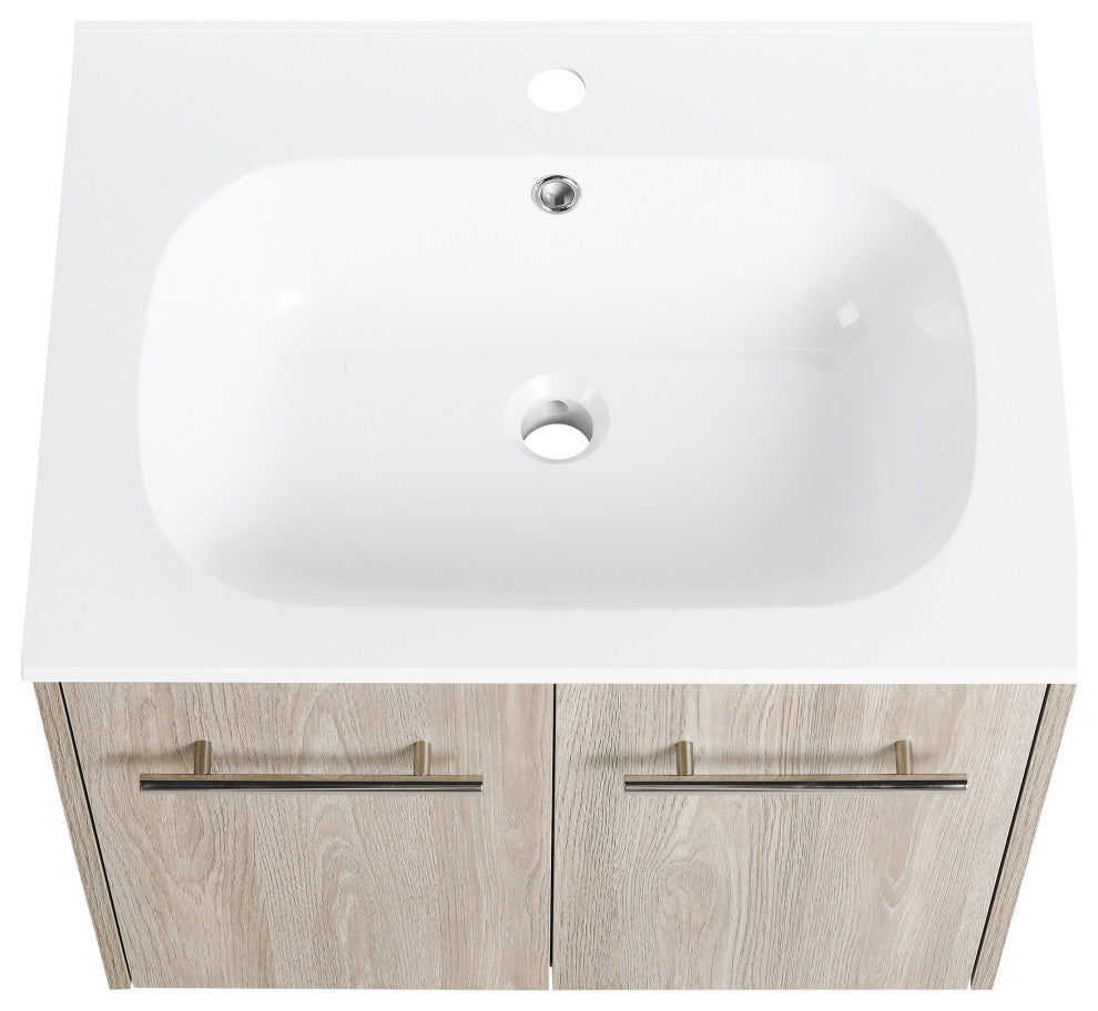 24" Plywood Wall Mounted Bath Vanity Set, Integrated Resin Sink