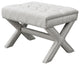 Paola Linen Button Tufted Silver Nailhead Trim X-Leg Ottoman, Cream White