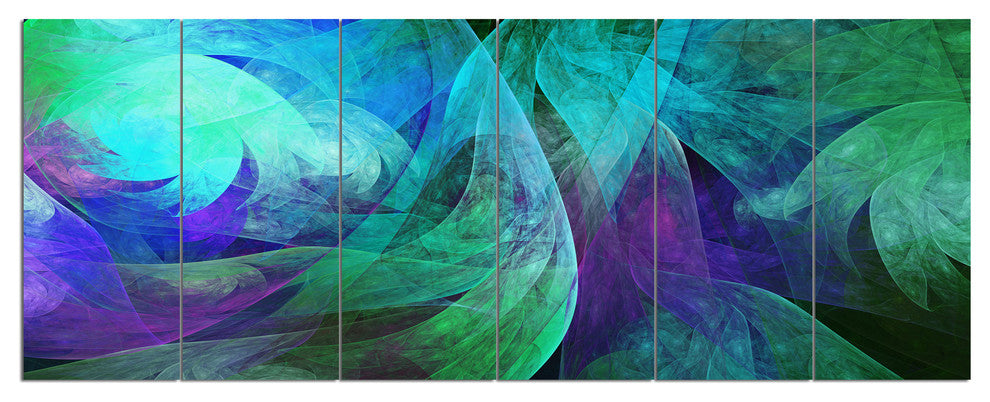 Green Fractal Abstract Pattern, Abstract Art on Canvas, 70"x28", 6 Panels