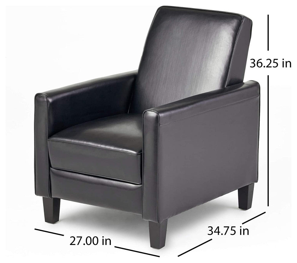 Modern Black Leather Recliner Chair, Tapered Legs, Track Arms for Home or Office