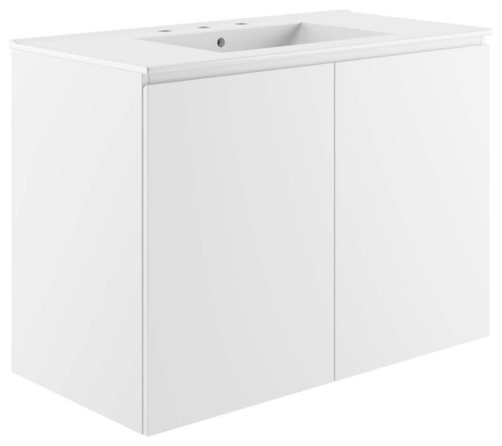 Bryn 36" Wall-Mount Bathroom Vanity, White White