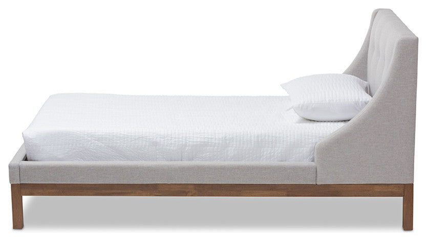 Louvain Grayish Beige Upholstered Walnut Twin Sized Platform Bed