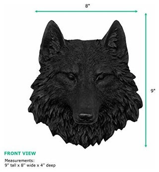 Mounted Resin Wolf Head, Black, Mini