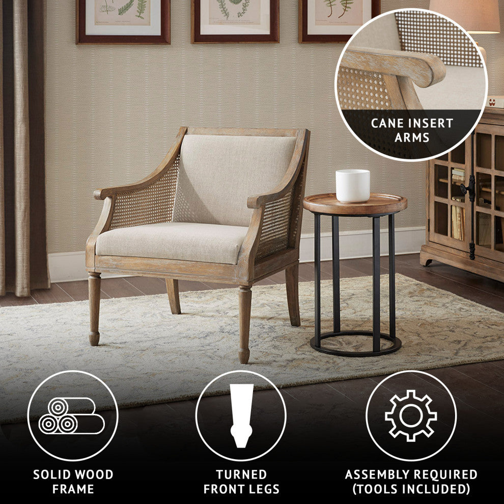 Martha Stewart Isla Reclaimed Natural Cane Inset Armchair, Natural Solid