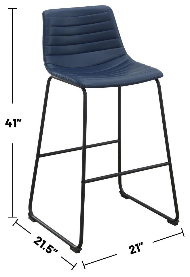 Set of 2 Faux Leather Upholstered Bar Stools, Blue/Matte Black