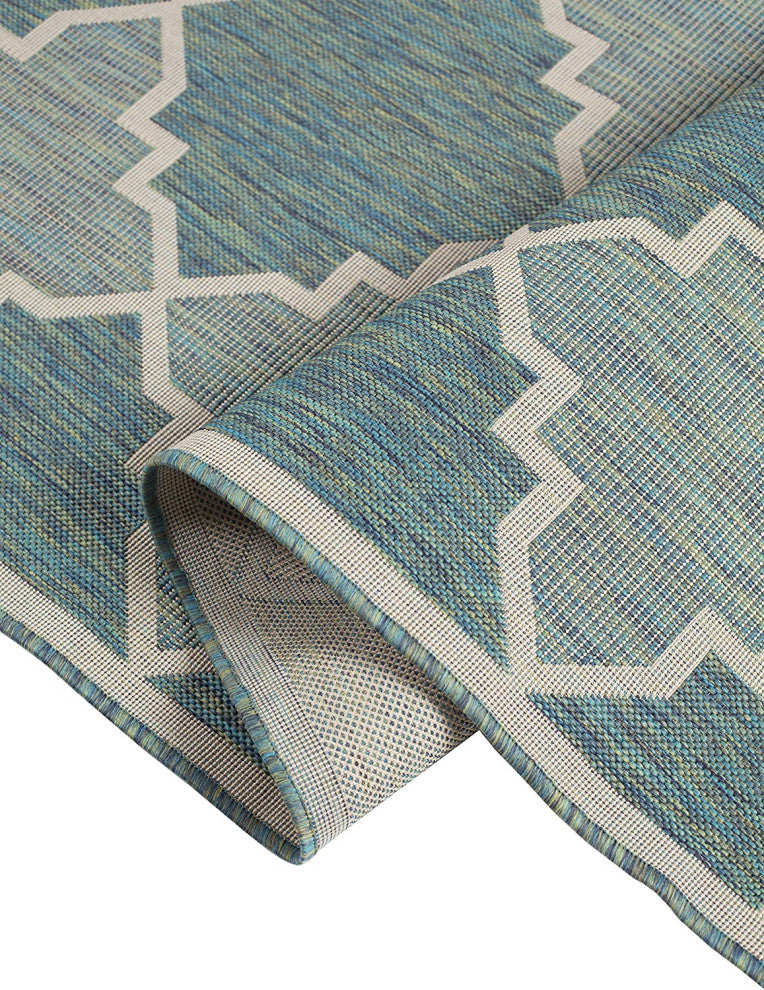 Outdoor Collection Trellis Diamond Rug Geometric Rug, Ocean, 7'10"x10'