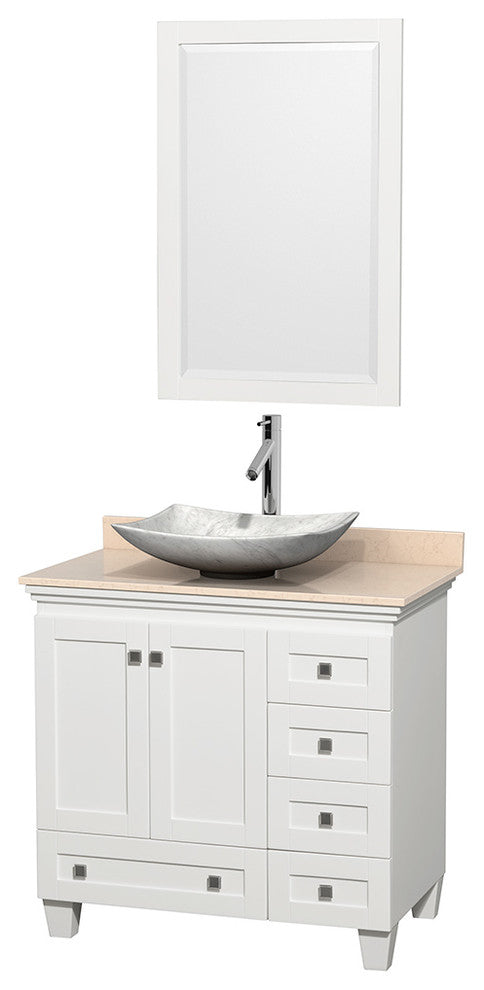 Acclaim 36" White Single Vanity, Ivory Marble Top, Arista Sink, 24"