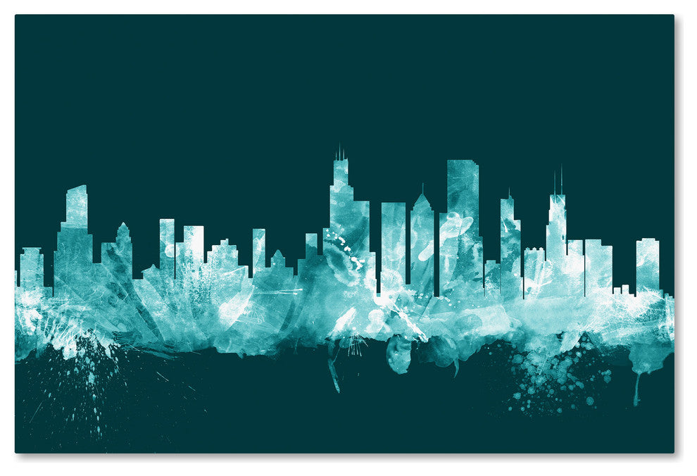 Michael Tompsett ''Chicago Illinois Skyline Teal'' Canvas Art, 22x32