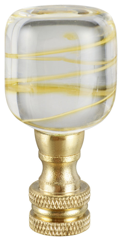 Aspen Creative 24024-X, Clear w/Yellow Line Glass Lamp Finial, Copper, 2" Tall, Pack Set of 2