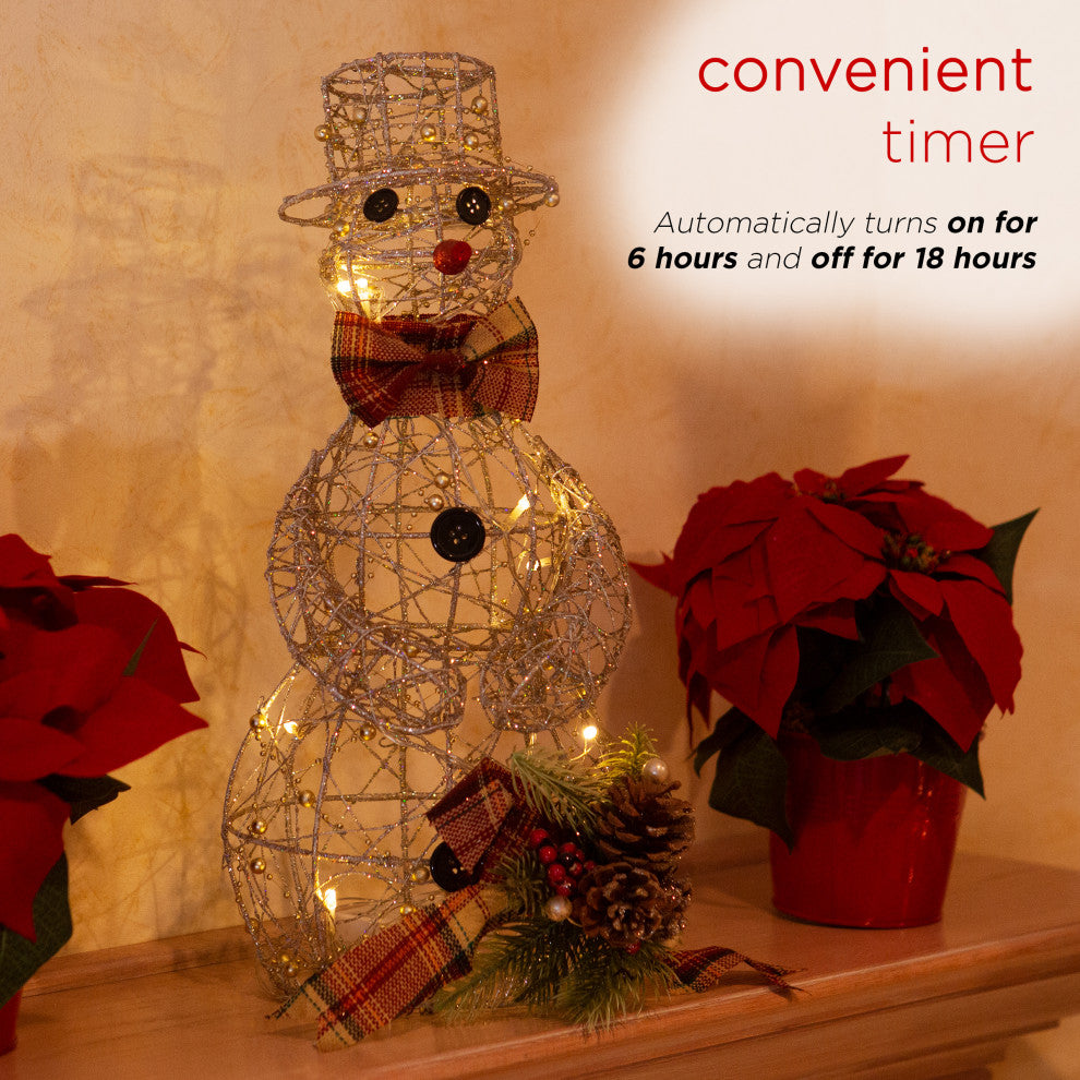 Gold Wire Snowman DÃ©cor with Warm White LED Lights, 9"l X 8"w X 18"h (Small)