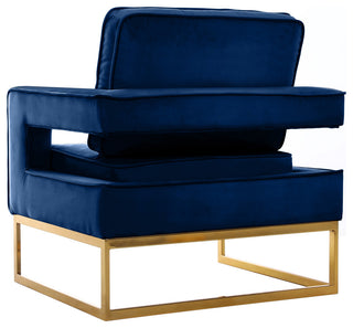 Noah Velvet Upholstered Accent Chair, Navy, Gold Base