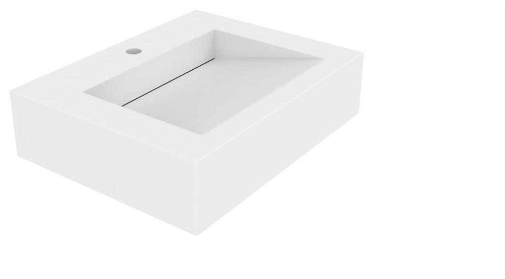 CastelloUSA Pyramid Solid Surface Wall Mounted Ramp Basin Sink, White, 24", Standard