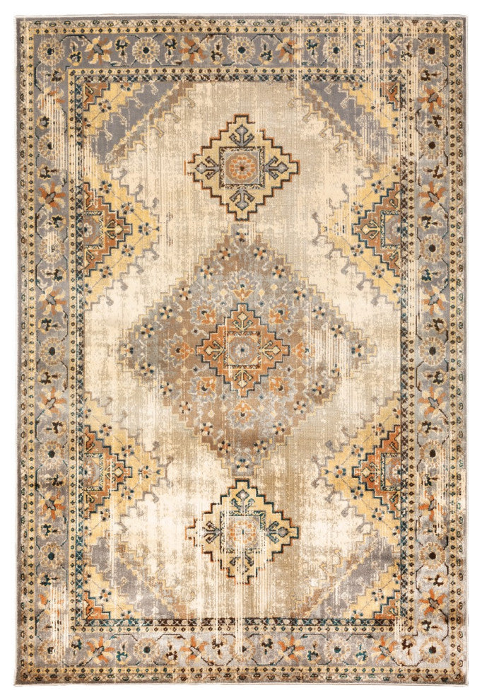 10' X 13' Gray And Beige Aztec Pattern Area Rug