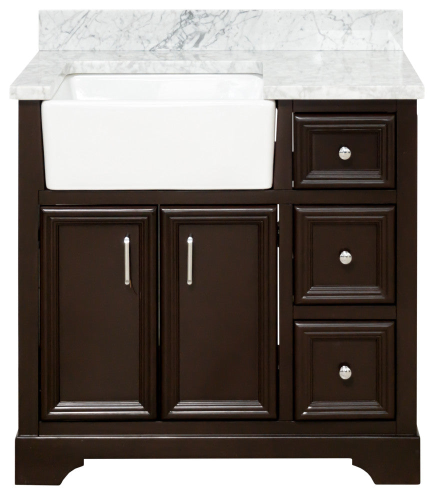 Zelda 36" Bathroom Vanity, Base: Chocolate, Top: Carrara Marble