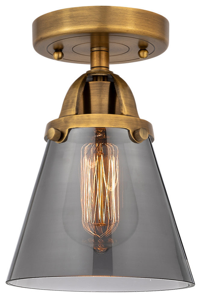 Small Cone Semi-Flush Mount, Brushed Brass, Plated Smoke, Plated Smoke