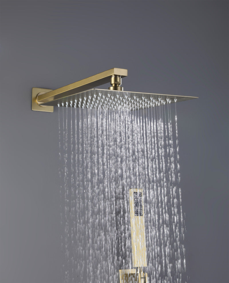 Brushed Gold Multifunctional Shower System 10" Stainless Steel Rain Shower Head