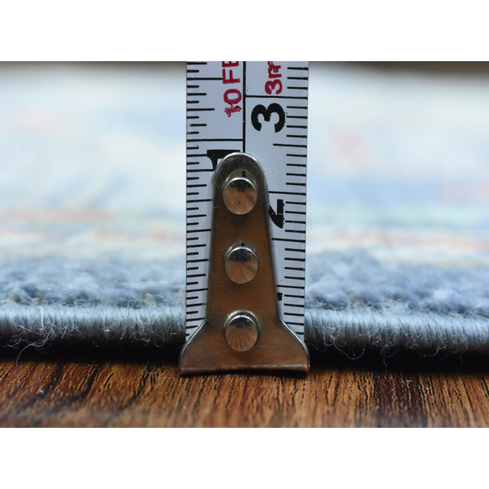Light Blue Soft Wool Hand Knotted Afghan Angora Oushak XL Runner Rug 2'7"x15'10"