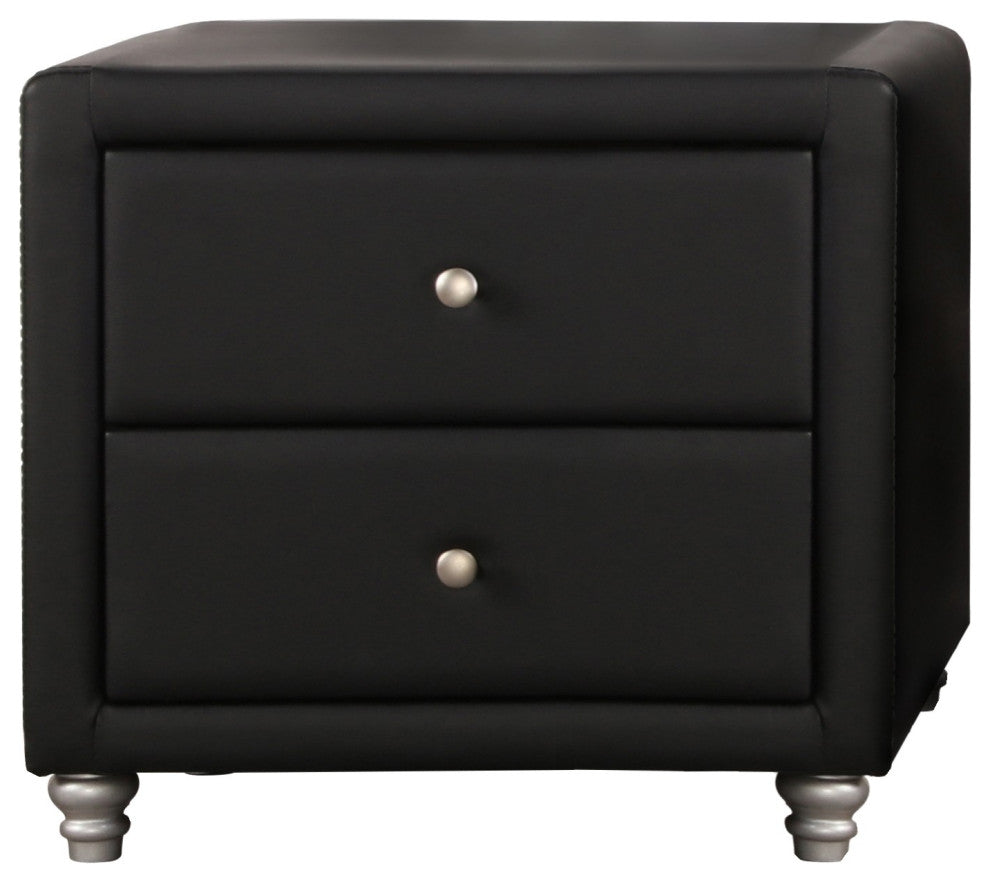 Black Platform Queen Bed With Two Nightstands