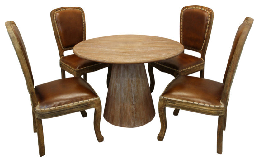 Jaden 5-Piece Dining Set With 42" Dining Table and 4 Genuine Leather Chairs