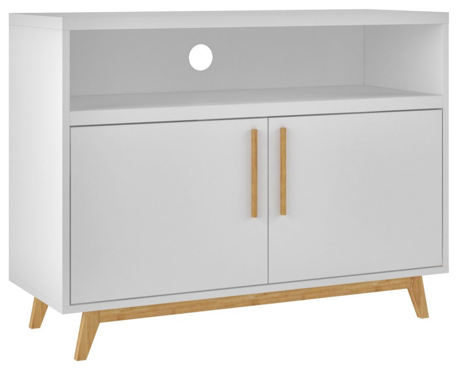 Modern White And Natural Two Door Console Table